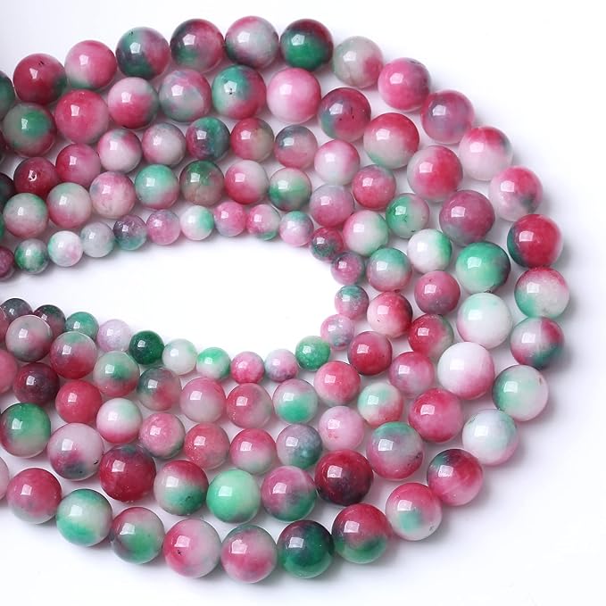 45pcs 8mm Natural Green Red Epidote Jade Stone Round Loose Spacer Beads for DIY Jewelry Making Necklaces Bracelets Healing Energy Beads (Epidote Jade, 8mm)