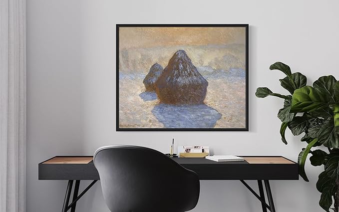 Haystacks Claude Monet Wall Art Print Poster, Impressionist Painting Wall Art Wall Decor, for Bedroom and Living room Bathroom Decor 115 (Haystacks, 16 x 20 inches, Black Frame)