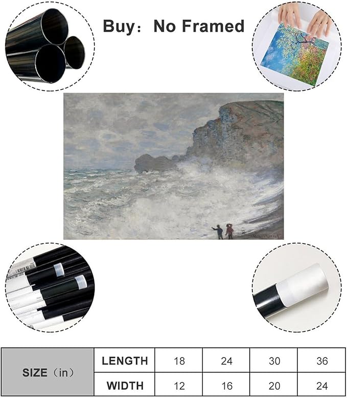 CFIOZYOS 40+ Monet Famous Print Posters Rough Weather at Étretat by Claude Monet Impressionism Poster for Teen Boys Room Wall Art Canvas Painting Print Unframe 24×36inch(60×90cm)