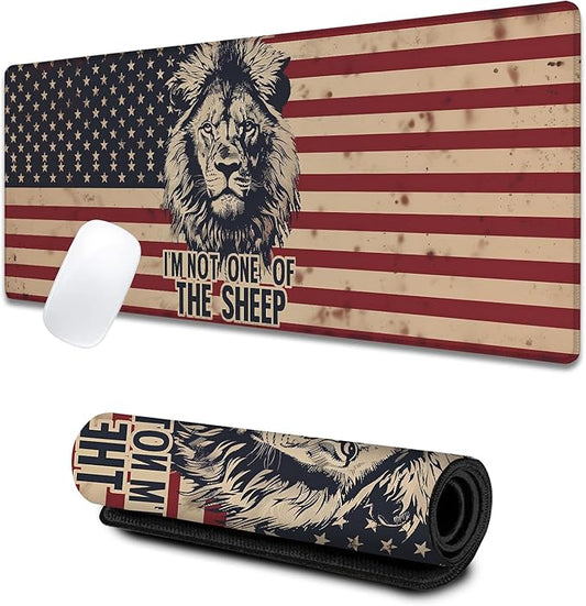 Cool Lion Large Gaming Desk Mat,Rubber Non-Slip American Flag Mouse Pad,31.5x11.8x0.12in Extended Powerful Patriotic Mousepad,Game Lover Mice Pads Gifts,Office Home Deskmat Decor