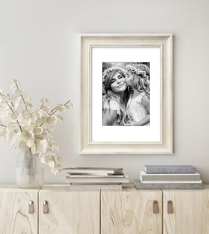 Yaetm 9x12 Picture Frame Matted to 6x8 Set of 4, 1.4” Wide Molding & Rustic White Photo Frames 9 x 12 with HD Tempered Glass for Wall Gallery, Home and Office, Wall Mount (4 pack, White)