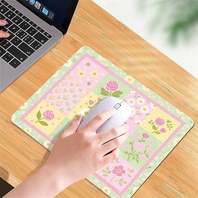 Square Mouse Pad Patchwork Flowers, Personalized Premium-Textured Custom Mouse Mat Design, Washable Mousepad Cloth, Non-Slip Rubber Base Computer Mouse Pads for Wireless Mouse