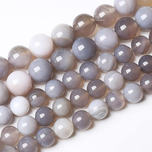 32pcs 12mm Natural Gray Striped Agate Beads for Jewelry Making Round Loose Beads DIY Bracelets Necklaces Energy Healing Stone Beads 15" (12mm, Gray Striped Agate)