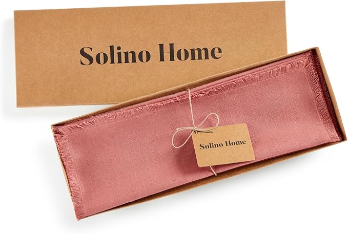 Solino Home Fringe Linen Placemats Set of 4 - Dusty Rose Placemats 14 x 19 Inch - 100% Pure Linen Table Mats for Valentines, Spring, Easter