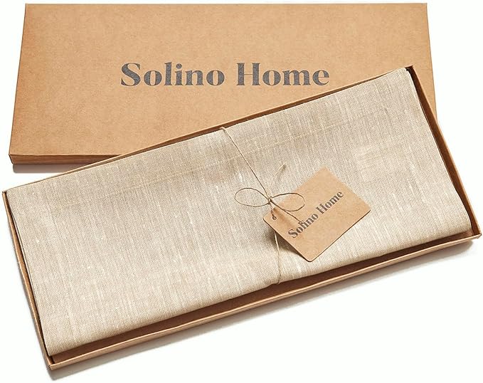 Solino Home Linen Table Runner 72 Inches Long - Athena, 100% Pure Linen Champagne Beige 14 x 72 Inch Table Runner for Dining, Spring, Easter