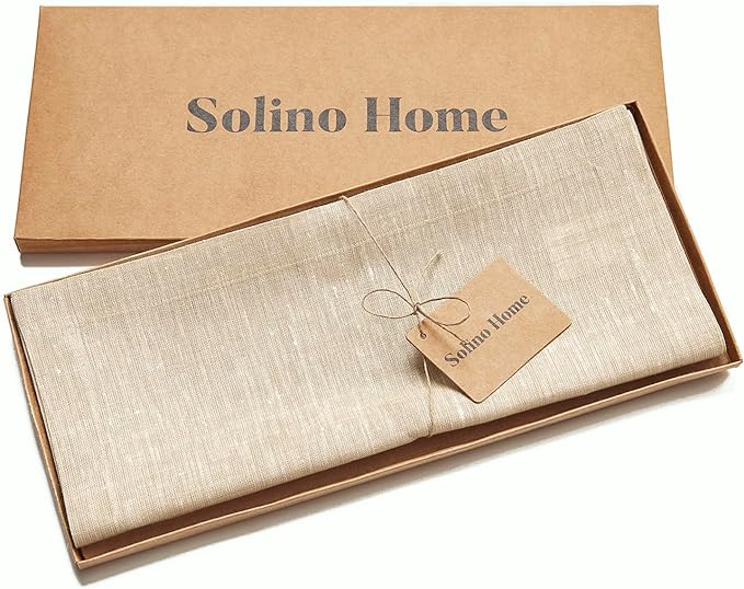 Solino Home Linen Champagne Beige Table Runner 132 Inches Long - Athena, 100% Pure Linen Dining Table Runner 14 x 132 Inch for Spring, Easter
