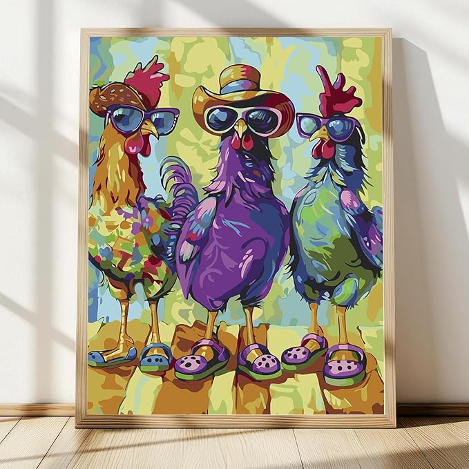 Adult Digital Painting Kit,Abstract Rock Chicken Frameless Beginner DIY Acrylic Watercolor Oil Painting,Animal Digital Painting for Home Wall Decoration and Gifts (16x20 inches)