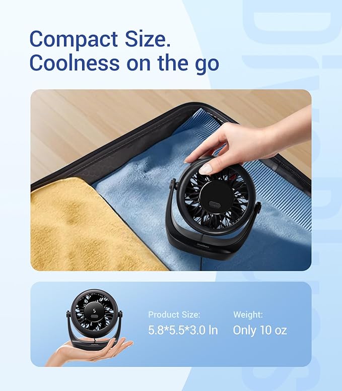Diveblues USB Desk Turbo Fan, Ultra-Quiet Mini Desk Fan, Powerful Wind, LED Display, 5 Speed, 360° Rotating Small Portable Fan for Home, Office and Outdoor Cool Tech Gadgets - TurboBreeze