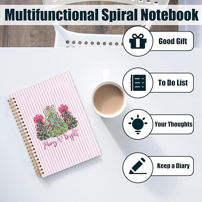 Coquette Christmas Tree Spiral Notebook, Preppy Christmas Aesthetic Journal for School Office Supplies, Girly Xmas Holiday Hardcover Journal 5.5x8.3 Inch