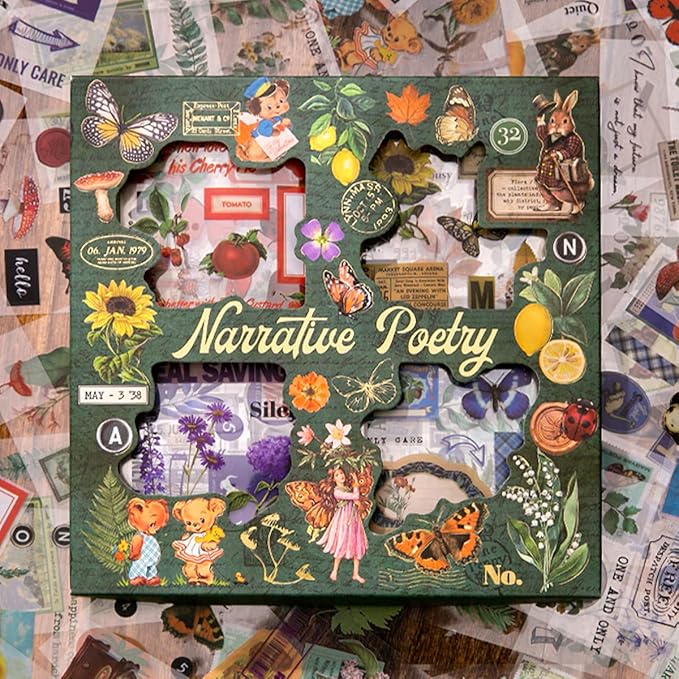 SIBLYMONA Vintage Fairy Stickers 640Pcs Transparent Stickers, Floral Butterfly Designs for Scrapbooking Journaling, Junk Journal Supplies, Cottagecore Rub On Transfers Crafts (Poetry of Fabrics)