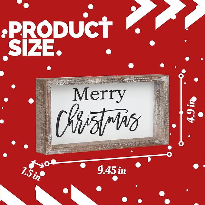 Christmas Tiered Tray Decor, Merry Christmas Block Sign Embossed Metal With Wood Frame, Rustic Farmhouse Winter Decoration for Shelf, Mantel, Home Decor