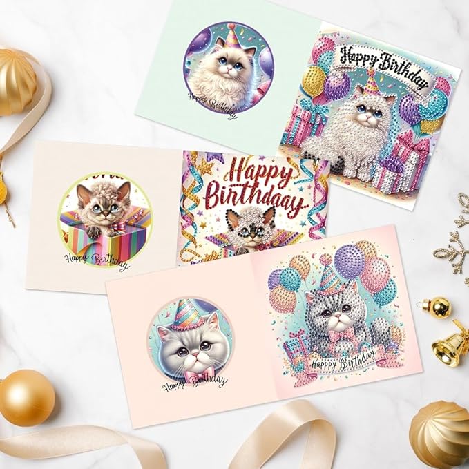 6-Pack Pets Birthday Diamond Painting Greeting Card Kits, Special Shaped Diamonds Painting, DIY Handcraft for Relatives and Friends with Wishes,Unique Design Crafting for Birthday Cards