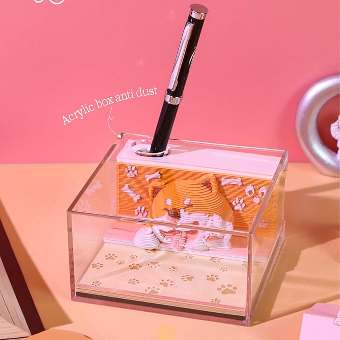 3D Calendar 2026, Cute Dog Time Piece Calendar 2026, Daily Tear-Off Memo Pad with LED Glow, Paper Carving Desktop Decoration, Unique Holiday & New Year Paper Craft Gift