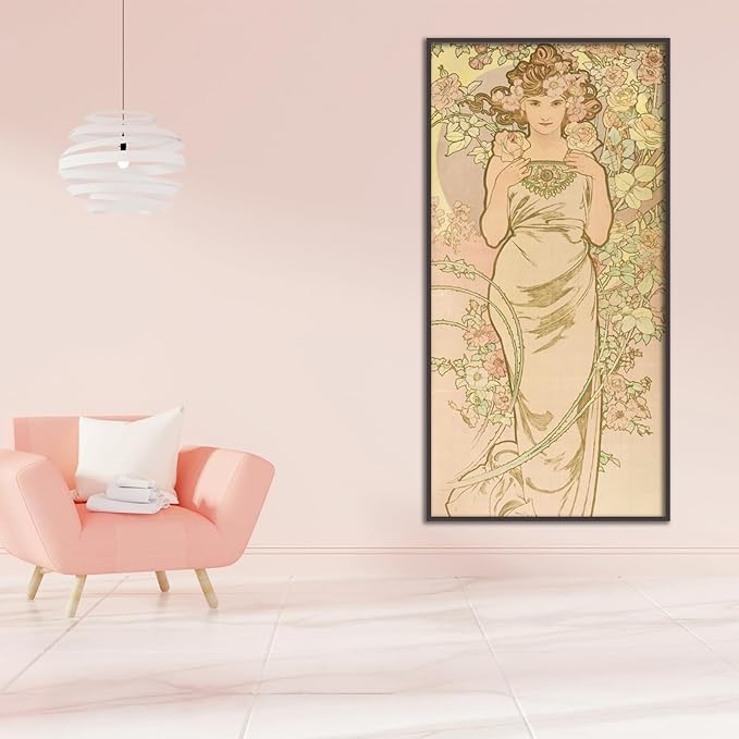 OKRA Alphonse Mucha Canvas Wall Art Femme Animee En Fleur Poster French Art Nouveau Painting Retro Poster Famous Master Painting Print Modern Home Wall Decor Unframed(12x24in/30x60cm)