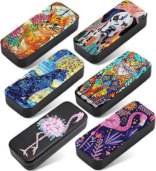 Leatrice 6pcs 5d Diamond Art Kits for Adults Small Diamond Painting Kit Gem Art Paint by Diamonds Dots Eyeglasses Case DIY for Beginner Women