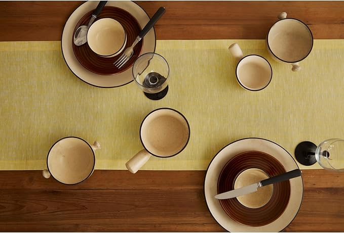Solino Home Linen Small Table Runner 36 Inches - Athena, 100% Pure Linen Chambray Lemon Yellow Table Runner 14 x 36 Inch Ideal for Dresser and Coffee Tables, Spring, Easter