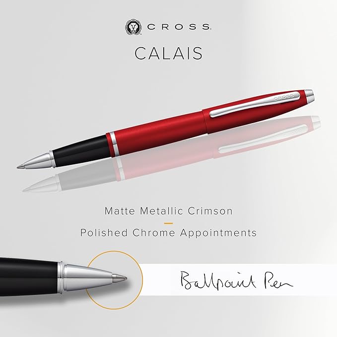 Cross Calais Refillable Rollerball Pen Presented in a Luxury Gift Box - Medium Point, Black Ink, Matte Metallic Crimson