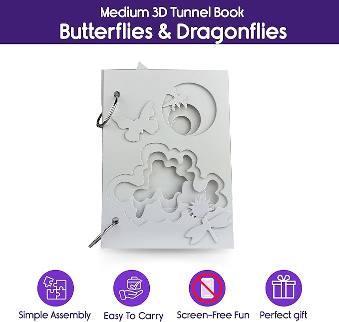 EyeConnect Crafts DIY Medium 3D Tunnel Book - Butterflies & Dragonflies | Creative Pop-in STEAM Craft Set for Kids & Teens | Paint & Customize with Mini Characters | Fun Pop-Up Art Activity Kit