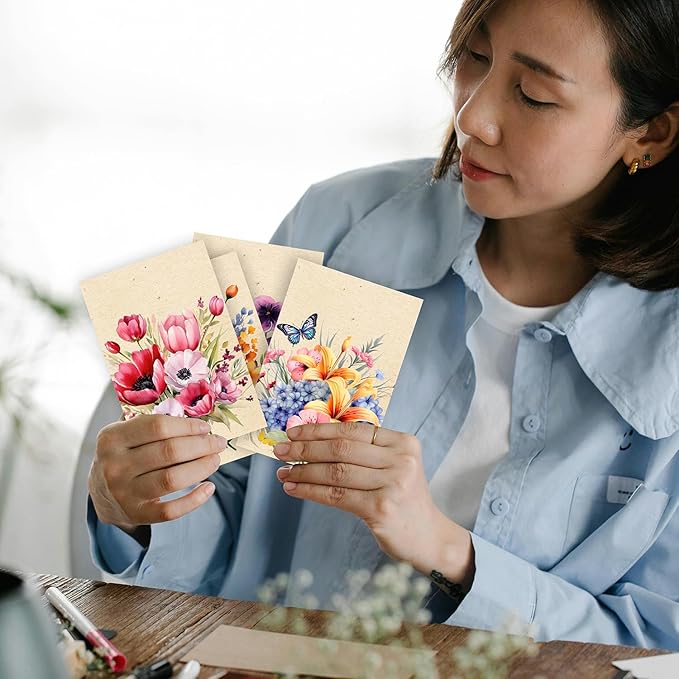 PARTH iMPEX 36 Blank Floral Note Cards With Envelopes - 4 x 6 inch All Occasion Greeting Cards, Cute Vintage Flowers Stationery Thank You Notecards and Sealing Stickers