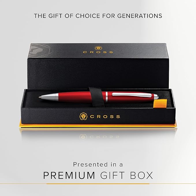 Cross Calais Refillable Ballpoint Pen Presented in a Luxury Gift Box - Medium Point, Black Ink, Matte Metallic Crimson