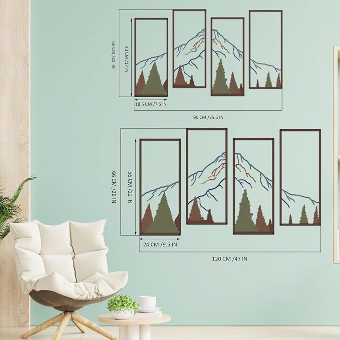 ruelen 4 Pcs Metal Mountain and Forest Wall Decor Colorful Landscape Mountain Wall Art Pine Tree Forest Wall Decoration Rustic Nature Wall Decor for Living Room Home Office Bathroom Indoor (Large)