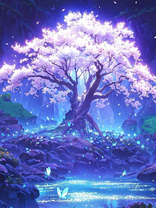 Mosaflare 5D Diamond Painting Kits for Adults, Cherry Blossom Tree Diamond Art for Beginners, DIY Moon Full Round Drill Paint by Diamonds Dot Gem Art for Adults, Home Wall Decor 12x16 Inch