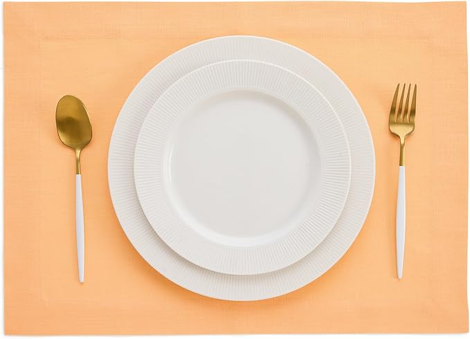 Solino Home Linen Cloth Placemats Set of 4-100% Pure Linen Peach Placemats 14 x 19 Inch for Valentines, Spring, Easter - Fete