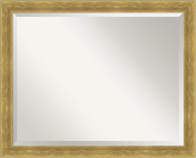 Amanti Art Gold Wall Mirror 25x31 Angled Gold Rectangle Bathroom Mirror for Wall Decor Living Room, Large Modern Wood Frame, Hangs Horizonally and Vertically, Bathroom Decor, Beveled Edge