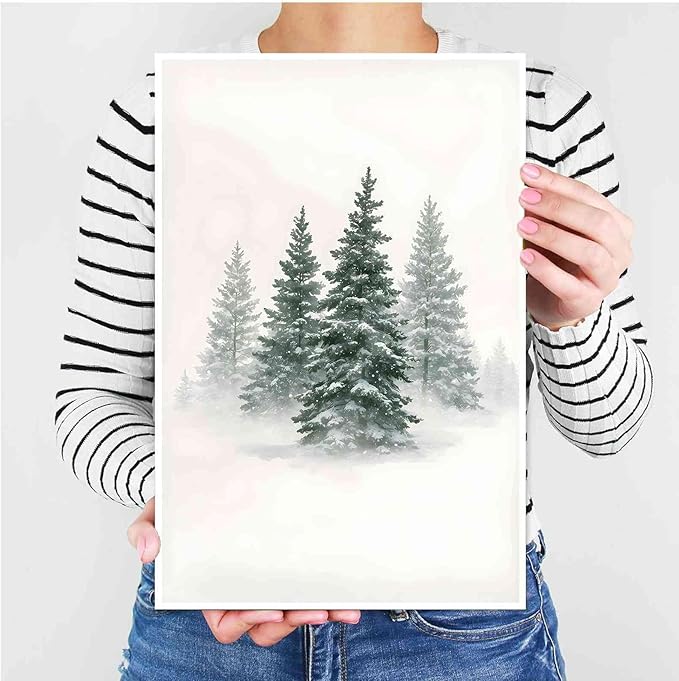 Canvas Wall Art Snowy Evergreen Trees Print Winter Forest Wall Art Christmas Watercolour Painting Winter landscape Snowy Pine tree poster 24x36in-UnFramed