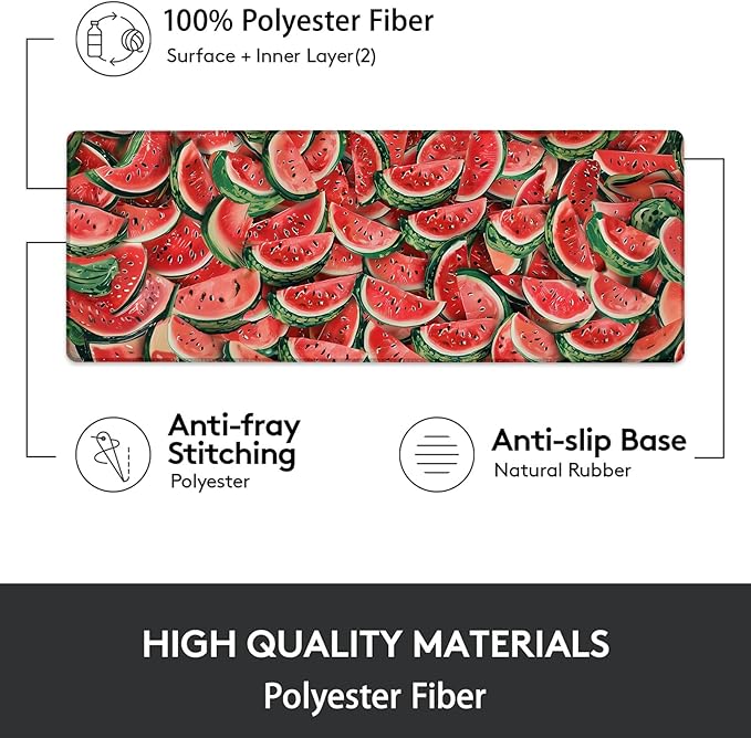 Watermelon Pattern Gaming Mouse Pad, Mouse Pad, Desk Mat, Non-Slip Rubber Base MousePads for Computers Laptop Office School Home Accessories Decor Gifts 31.5" x 11.8"
