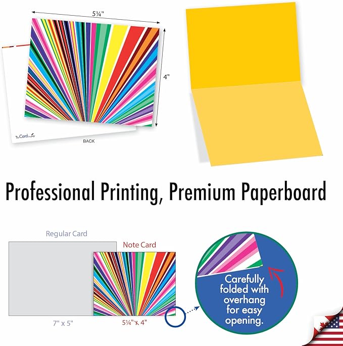 The Best Card Company - 10 Boxed All Occasion Cards with Envelopes for Men and Women (4 x 5.12 Inch) - Colorful, Fun Note Cards Assorted - Acid Rainbow M3110