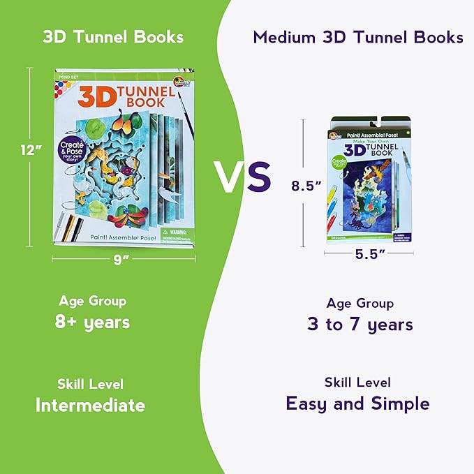 EyeConnect Crafts DIY Medium 3D Tunnel Book - Dinosaurs | Creative Pop-in STEAM Craft Set for Kids & Teens | Build Paint & Customize with Mini Characters | Fun Pop-Up Art Activity Kit