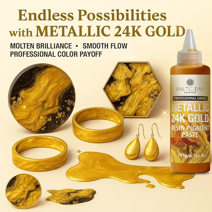 Metallic 24K Gold Epoxy Resin Pigment Paste XL (191g/6.7oz) – Opaque Epoxy Dye & High Concentration Coloring Paste, Mica Powder Alternative for Resin Art, Jewelry, Tumblers, River Tables