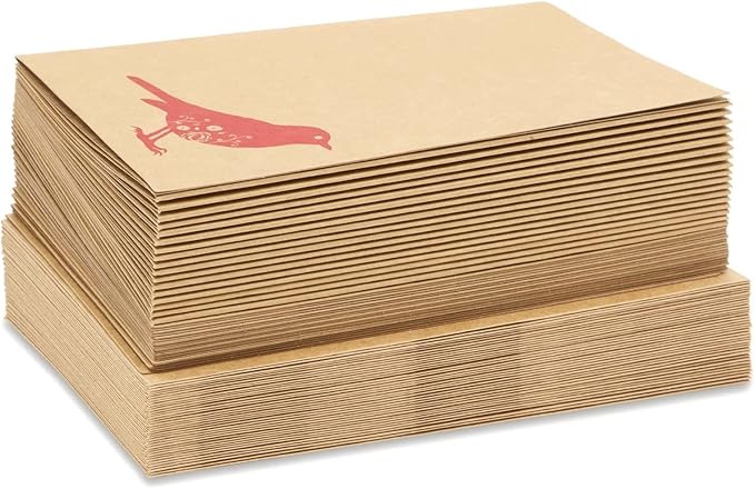 Best Paper Greetings Blank Note Cards with Bird Design - 4 x 6 In, Brown, 36-Pack, Rustic - Kraft Paper Notecards & Envelopes