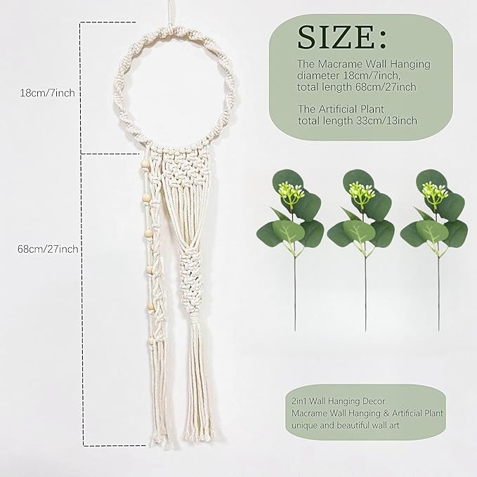 Avoik Macrame Wall Hanging, Boho Woven Wall Decor Handmade Chic Wall Art Hanging Tapestry Decoration Modern Bohemian Wall hanging Decor for Bedroom Living Room Farmhouse Apartment Dorm, Beige