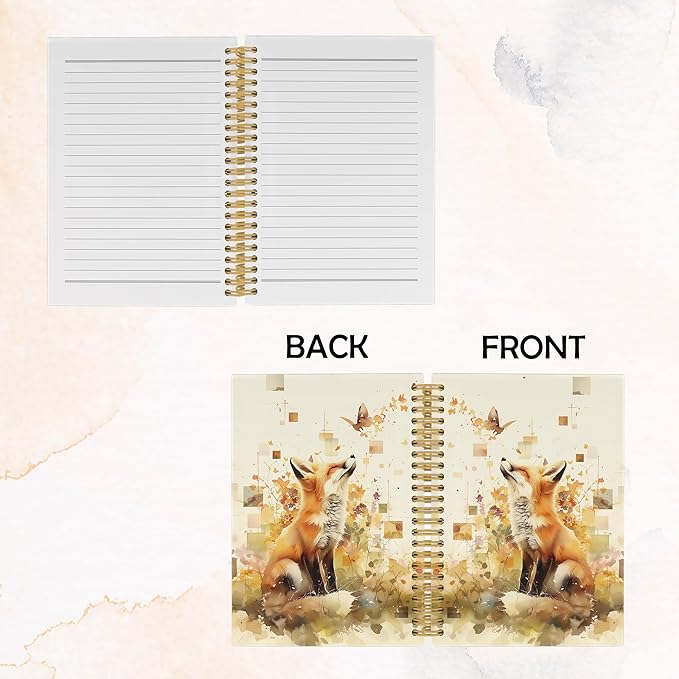 Fox Journal Notebook - Vintage Butterfly Floral Aesthetic Notebooks College Ruled for Work School, Fox Themed Gifts for Women, Office Supplies, Hardcover Spiral Notebook 5.5"x8.3"