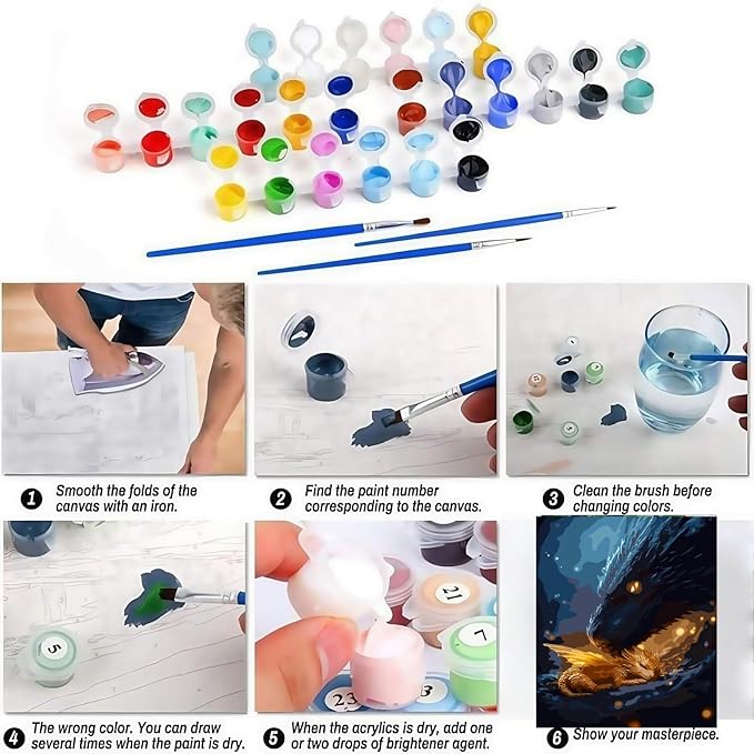BYGFHLYW Animal Paint by Numbers Kit for Adults Beginners, Dragon Easy Adult Paint by Number Kits On Canvas, DIY Acrylic Oil Painting Kits for Home Wall Decor 16x20Inch