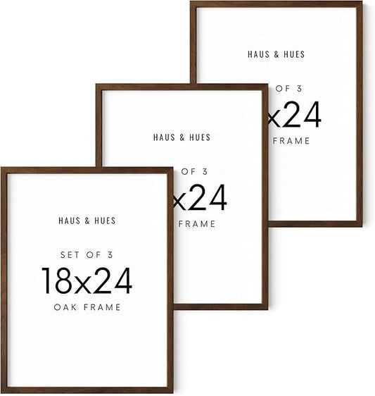 HAUS AND HUES Standalone Walnut Oak Frame Set of 3-18x24