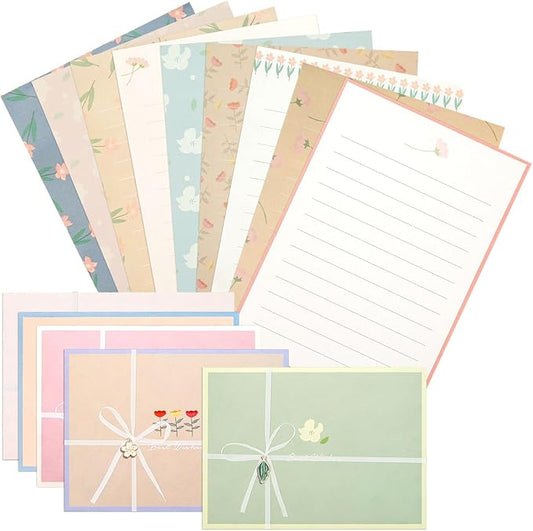 48 PCS Stationery Paper and Envelopes Set,Cute Floral Stationary Set for Writing Letters,Double Sided Printing,Letter Writing Kit