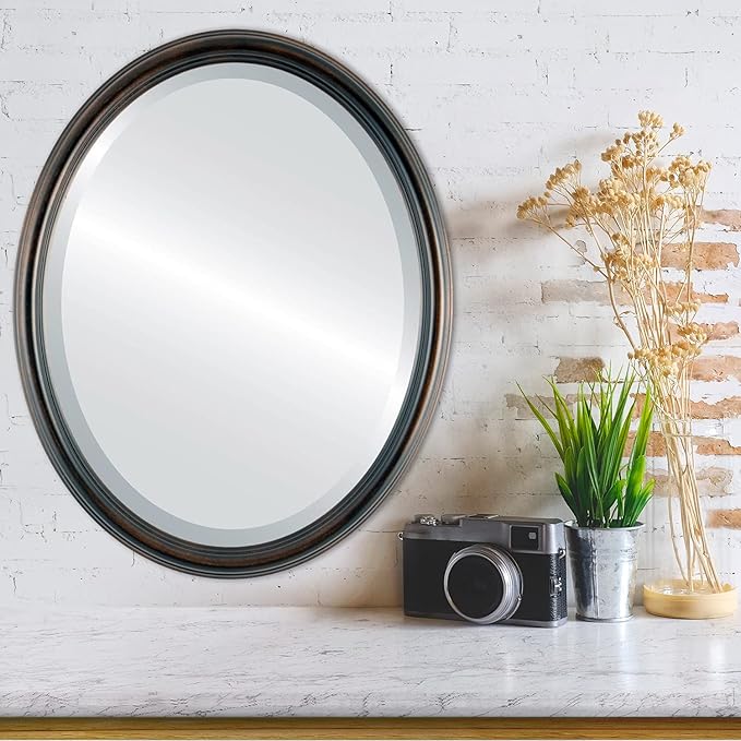 Oval Beveled Wall Mirror for Home Decor - Saratoga Style - Rubbed Bronze - 20x26 Outside Dimensions