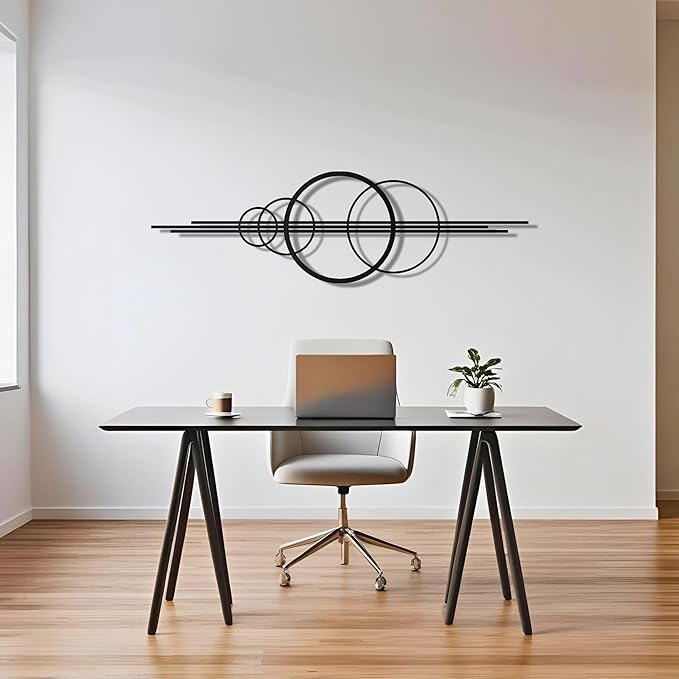 Modern Geometric Metal Wall Art – Abstract Circle Sculpture, Minimalist Wall Decor for Living Room, Bedroom, Office – 3D Metal Design, Large Contemporary Wall Hanging – Modern Home Decor – Great Gift Idea, Christmas Gift (40"x12")