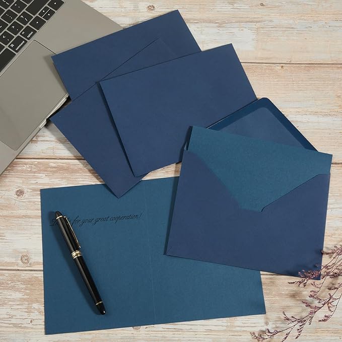 50 Pack Navy Blue A6 Envelopes with Cards 4x6 Thick Folded Cardstock and Gold Stickers for Greeting Cards, Wedding, Birthday, Invitations, Baby Showers (Navy Blue, 4x6)