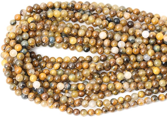 60PCS 6mm Natural Golden Pietersite Gemstone Round Loose Beads Stone Beads for Jewelry Making DIY Findings 1 Strand 15"