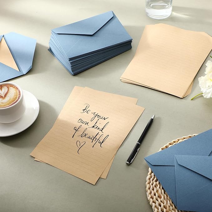 Gueevin 108 Pcs A5 Stationery Letter and 4 x 6 Envelopes Set with 120 Stickers 72 Lined Writing Paper 36 Envelopes Velvet Touch Stationery for Office Wedding Baby Shower Party Invitation(Blue)