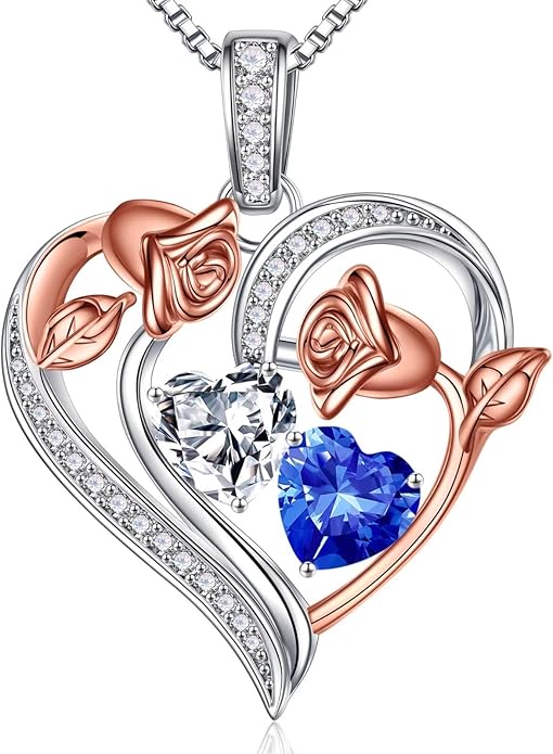Iefil Christmas Gifts for Women Wife - 925 Sterling Silver Rose Heart Necklace, Stocking Stuffers for Women, Anniversary Birthday Gifts for Wife Girlfriend Mom