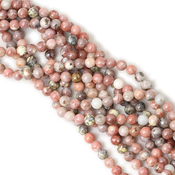 45PCS 8mm Natural Plum Blossom Stone Gemstone Round Loose Beads for DIY Bracelet Necklace Earrings Jewelry Making 1 String 15 Inches