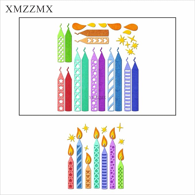 Birthday Party Candle Festival Metal Cutting Dies for Card Making, Paper Embossing Die Cuts Kit Templates, Storage Pockets Supplies, Photo Frame Album DIY Scrapbooking Stencils Sets