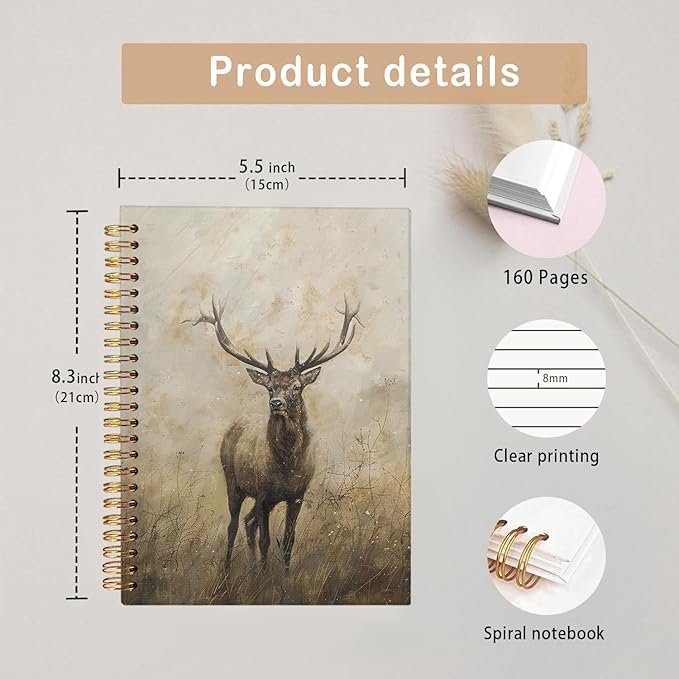MOFUYU Vintage Journal Notebook,Cottagecore Notebook Journal for Work Office School Student Teacher,Hardcover Spiral Notebook,Journal for Women 5.5x8.3 Inch