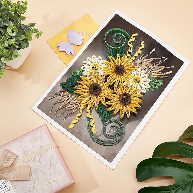 WEBEEDY Paper Quilling Kit DIY Sunflower Paper Filigree Kit with Quilling Strips Tool and Supplies Paper Quilling Set for Beginners Handmade Crafts Modern Room Wall Art Decor Gift,21×27.9cm/8.3×11"