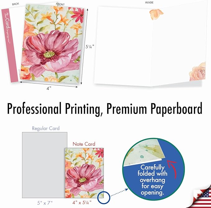 The Best Card Company - 10 Boxed Note Cards with Flowers - Blank Assorted Floral Notecards Bulk (4 x 5.12 Inch) - Warm Blossoms M1715BN